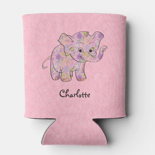 Floral Baby olifant op roze Damask Blikjeskoeler (Achterkant)