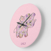 Floral Baby olifant op roze Damask Grote Klok (Hoek)