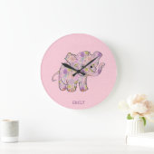 Floral Baby olifant op roze Damask Grote Klok (Huis)