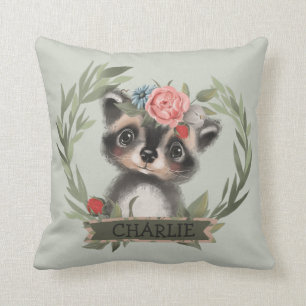 Floral Baby Racoon Kussen