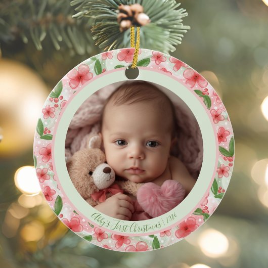 Floral Baby’s First Christmas Ornament – Add Name