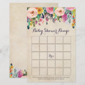 Floral Baby shower Bingo Game Kaarten, Vintage (Voorkant / Achterkant)