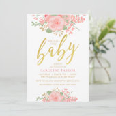 Floral Baby shower Blush Pink Gold Kaart (Staand voorkant)