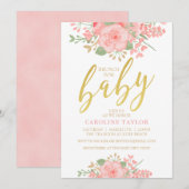 Floral Baby shower Blush Pink Gold Kaart (Voorkant / Achterkant)