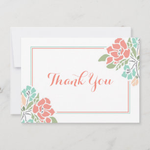 Floral Baby shower Coral Blauwgroen Dank u Bedankkaart