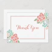 Floral Baby shower Coral Blauwgroen Dank u Bedankkaart (Voorkant / Achterkant)