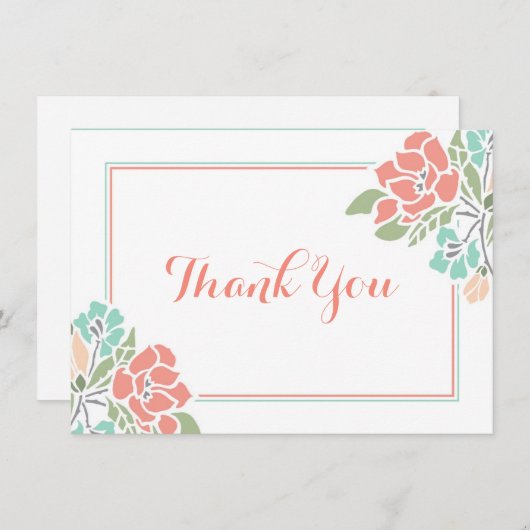 Floral Baby shower Coral Blauwgroen Dank u Bedankkaart (Voorkant / Achterkant)