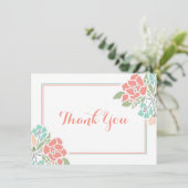 Floral Baby shower Coral Blauwgroen Dank u Bedankkaart (Staand voorkant)