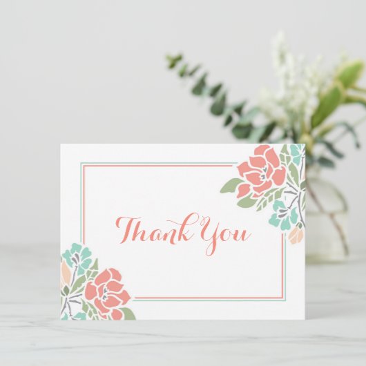 Floral Baby shower Coral Blauwgroen Dank u Bedankkaart (Staand voorkant)