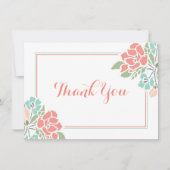 Floral Baby shower Coral Blauwgroen Dank u Bedankkaart (Voorkant)