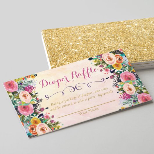 Floral Baby shower Diaper Raffle Kaart