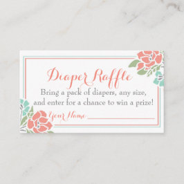 Floral Baby shower Diaper Raffle Ticket Coral Blau Informatiekaartje