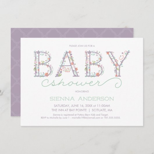 Floral Baby shower Invitation - Custom Invite Kaart (Voorkant / Achterkant)
