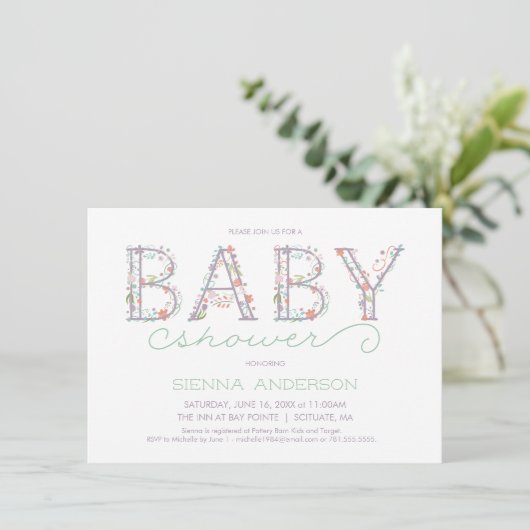 Floral Baby shower Invitation - Custom Invite Kaart (Staand voorkant)