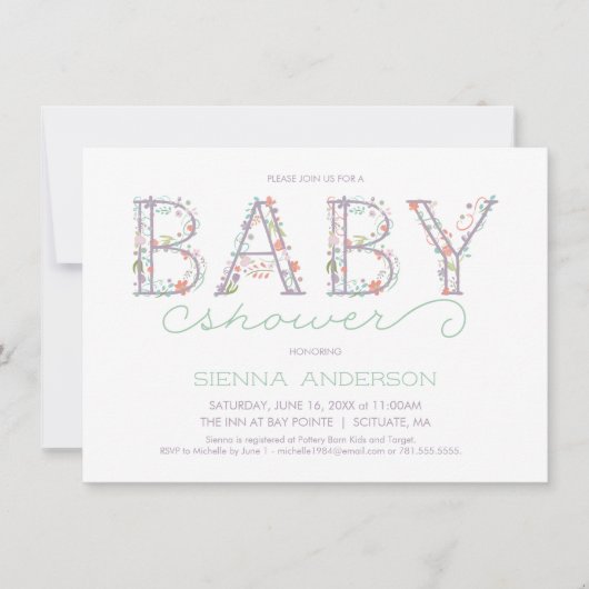 Floral Baby shower Invitation - Custom Invite Kaart (Voorkant)