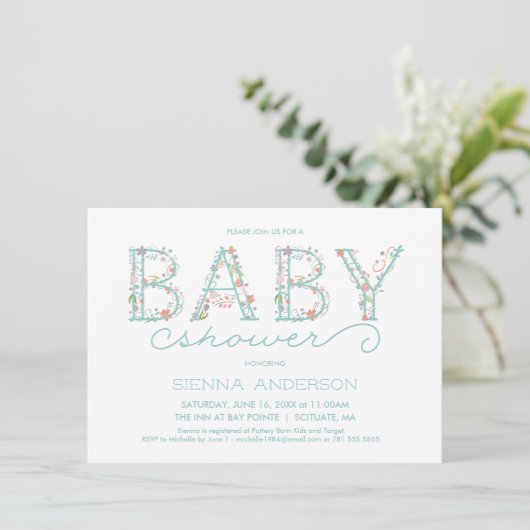Floral Baby shower Invitation - Custom Invite Kaart (Staand voorkant)