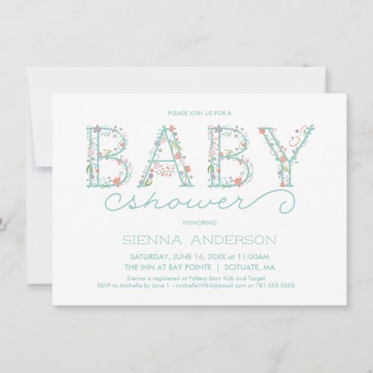 Floral Baby shower Invitation - Custom Invite Kaart (Voorkant)