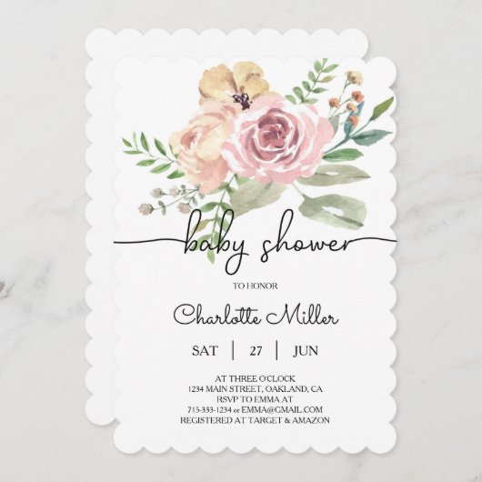 Floral Baby shower Invitation FB10 Save The Date (Voorkant / Achterkant)