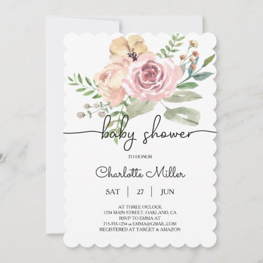 Floral Baby shower Invitation FB10 Save The Date (Voorkant)