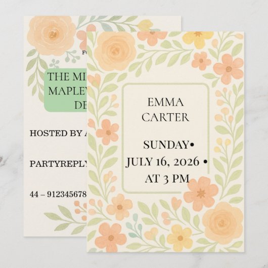 Floral Baby Shower Invitation Kaart (Voorkant / Achterkant)