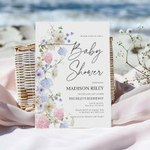 Floral Baby shower Invitation | Paarse en roze