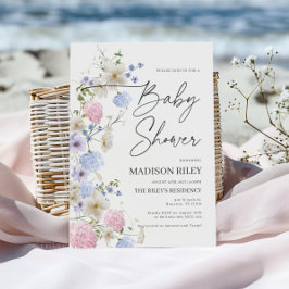 Floral Baby shower Invitation | Paarse en roze Kaart