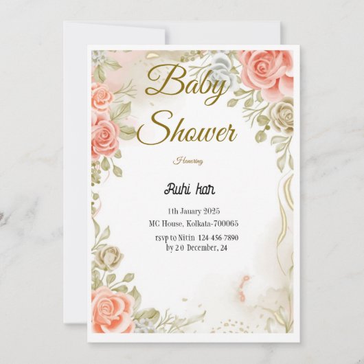 Floral Baby shower Invitation Sjabloon (Voorkant)