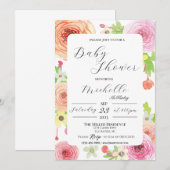 Floral Baby shower Invitation Waterverf Flowers Kaart (Voorkant / Achterkant)
