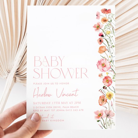 Floral Baby shower Invitation Wildbloemen Modern Kaart