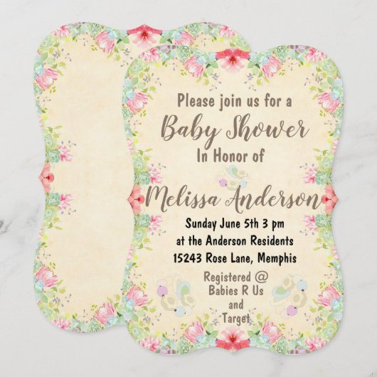Floral Baby shower Kaart (Voorkant / Achterkant)