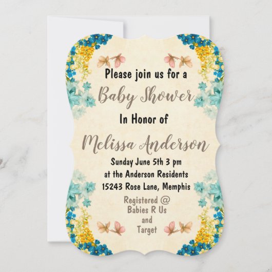 Floral Baby shower Kaart (Voorkant)