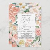 Floral Baby shower meisje Kaart (Voorkant / Achterkant)