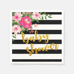 Floral Baby shower Napkin - Zwarte/witte strepen Servet
