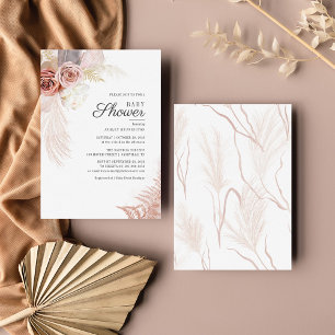 Floral Baby shower Pampas Grass Boho Terracotta Notitiekaartje