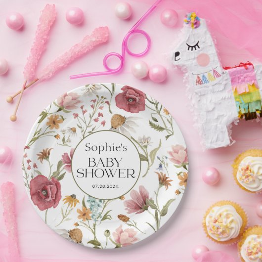 Floral Baby shower Papieren Bordje (Feest)