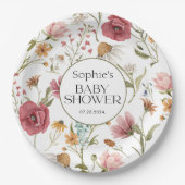 Floral Baby shower Papieren Bordje (Voorkant)