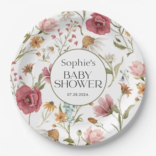 Floral Baby shower Papieren Bordje (Voorkant)