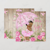 Floral Baby shower Roze Rustic Wood Ethnic Kaart (Voorkant / Achterkant)