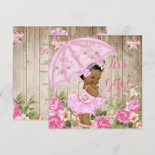 Floral Baby shower Roze Rustic Wood Ethnic Kaart (Voorkant / Achterkant)