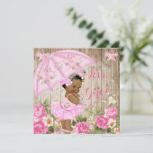 Floral Baby shower Roze Rustic Wood Ethnic Kaart (Staand voorkant)