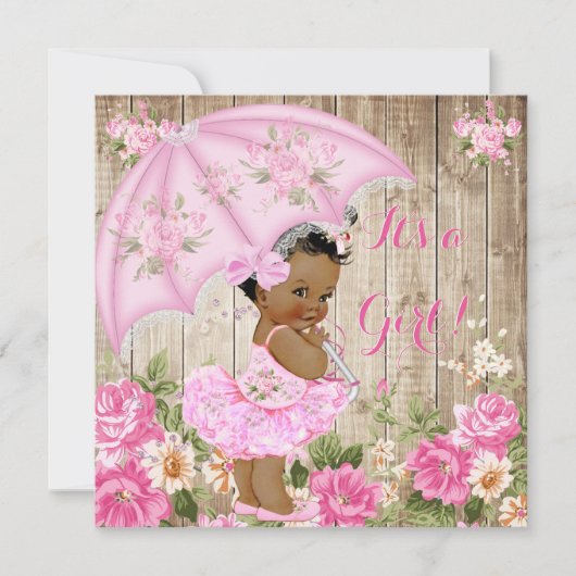 Floral Baby shower Roze Rustic Wood Ethnic Kaart (Voorkant)
