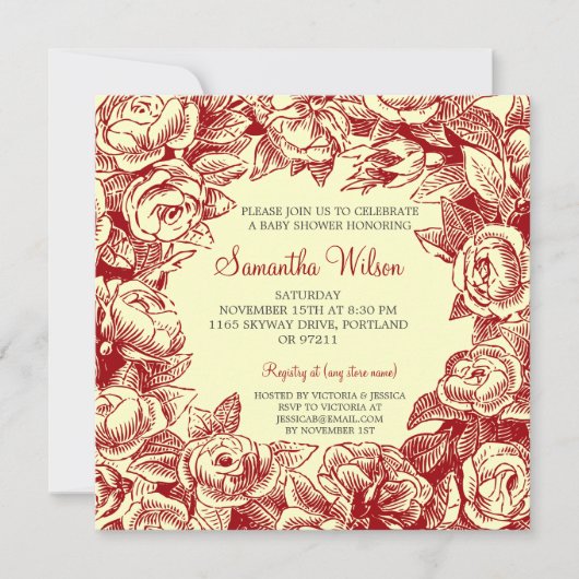 Floral Baby shower Rozen Rood Kaart (Voorkant)