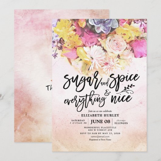 Floral Baby shower Sugar & Spice & Alles Nice Kaart (Voorkant / Achterkant)