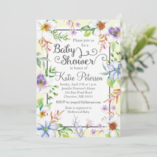 Floral Baby shower Uitnodiging (Staand voorkant)