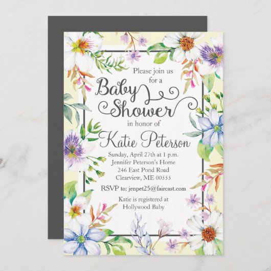 Floral Baby shower Uitnodiging (Voorkant / Achterkant)