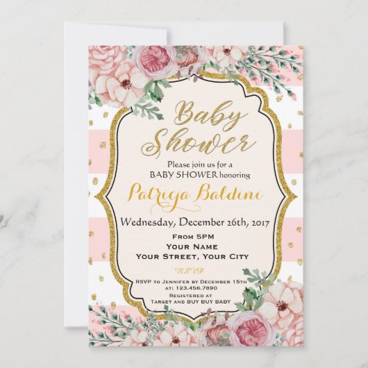 Floral Baby shower Uitnodiging (Voorkant)