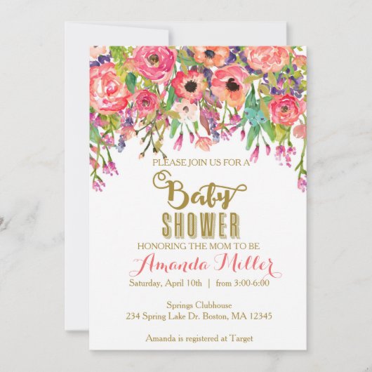 Floral Baby shower Uitnodiging (Voorkant)