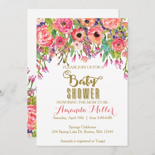 Floral Baby shower Uitnodiging (Voorkant / Achterkant)