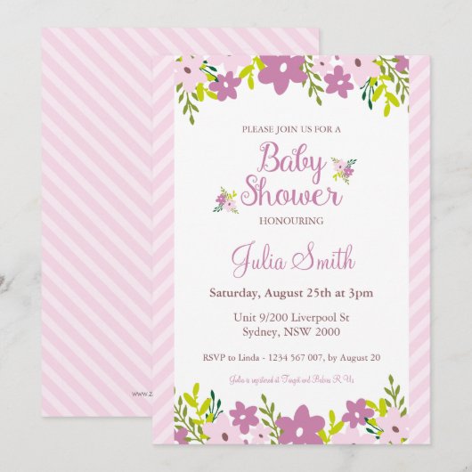Floral Baby shower Uitnodiging (Voorkant / Achterkant)