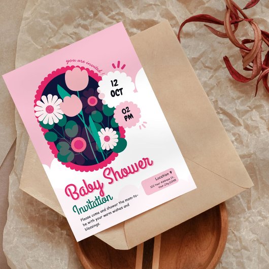Floral Baby shower Uitnodiging